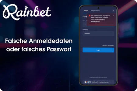 Falsche Anmeldedaten oder falsches Passwort Rainbet