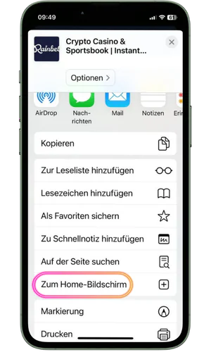Schaltfläche Zum Home Bildschirm RainBet