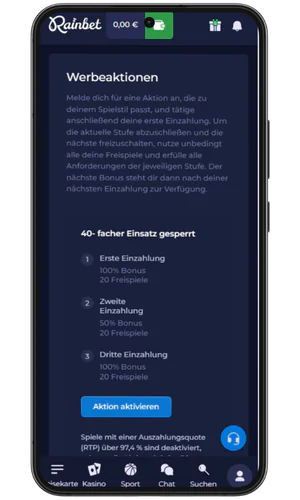 Wähle deinen Bonus ohne Einzahlung RainBet