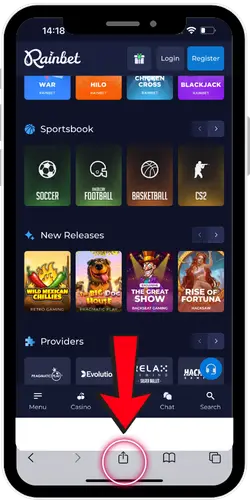 Rainbet deelknop Safari