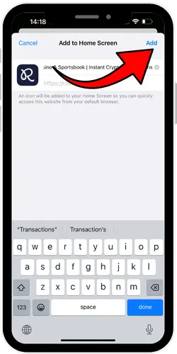 Rainbet toevoegen knop iOS