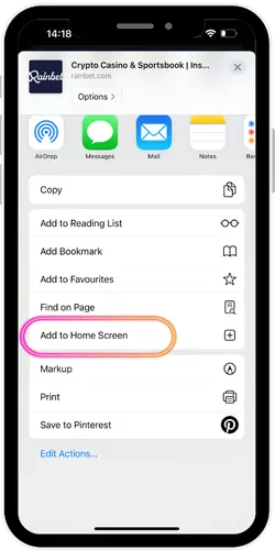 Rainbet zet op beginscherm iOS