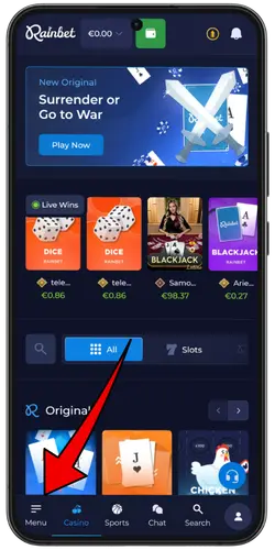 Inloggen op je account RainBet